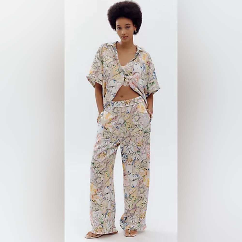 Anthropologie Pastel Abstract Wide-Leg Pants - Multi